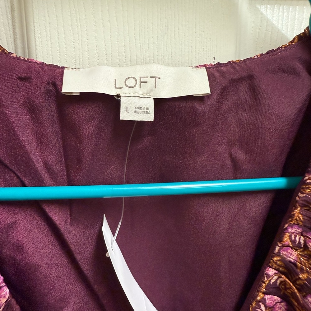 LOFT Purple and Pink Floral Long Sleeve Dress - Picture 3 of 3